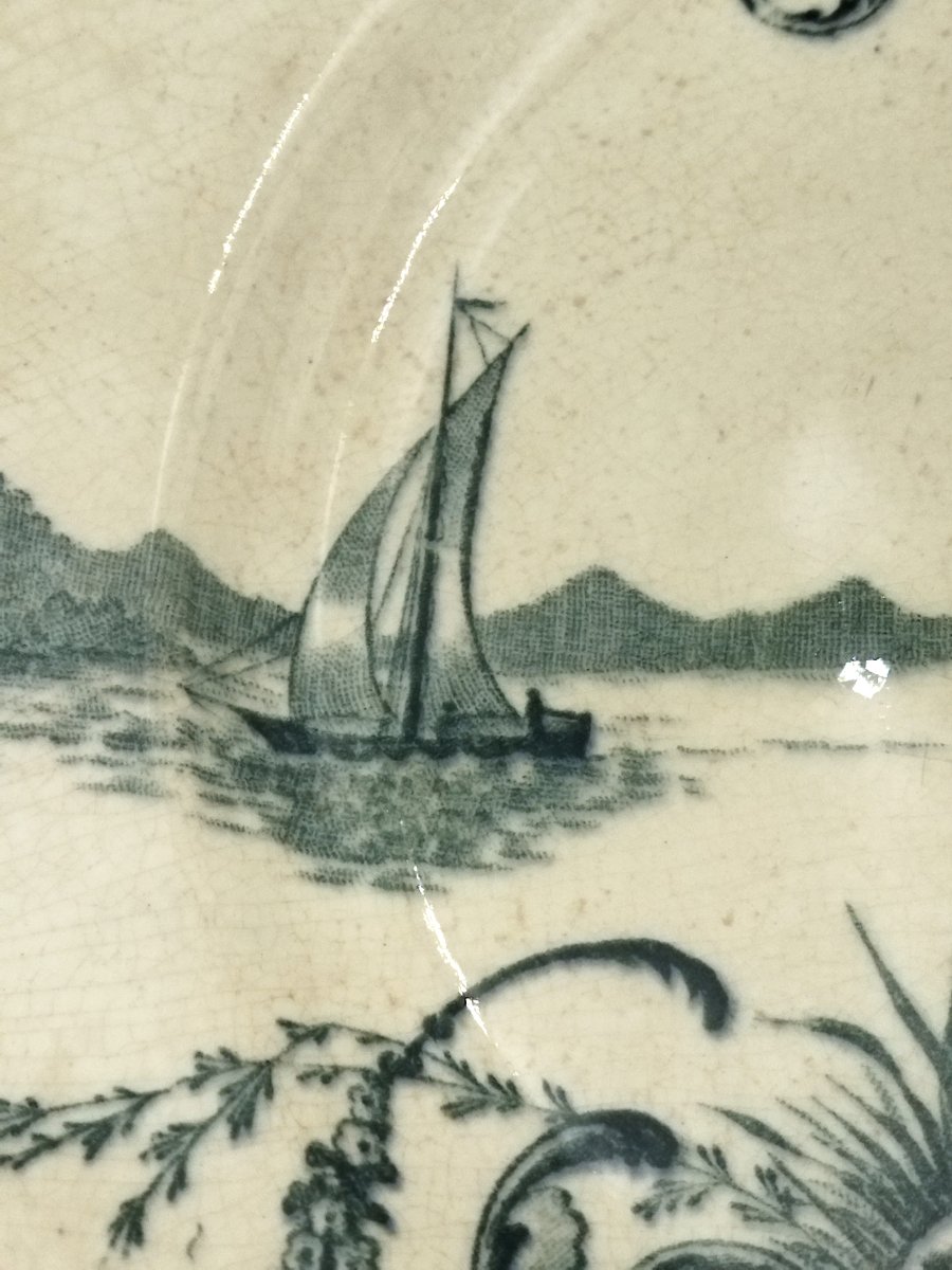 Vieillard Bordeaux Antique Earthenware Plate With Cherub Decoration "neptune" 19th Century-photo-2