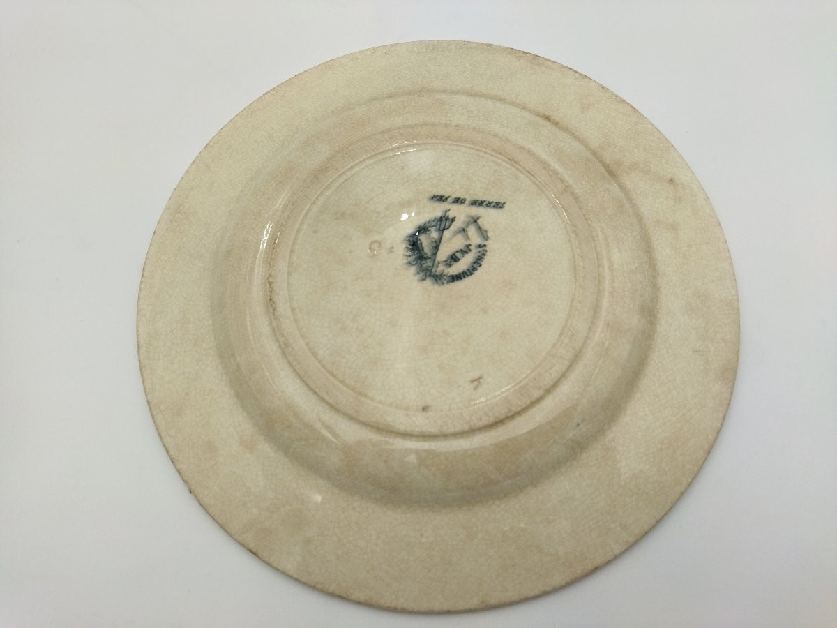 Vieillard Bordeaux Antique Earthenware Plate With Cherub Decoration "neptune" 19th Century-photo-3