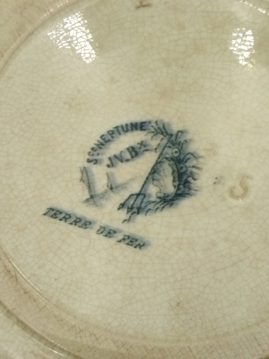 Vieillard Bordeaux Antique Earthenware Plate With Cherub Decoration "neptune" 19th Century-photo-4