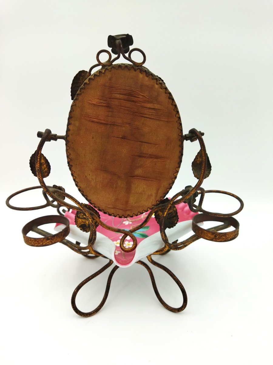 BAGUIER  Ancien  Porte Flacons Miroir Biseauté Laiton Repoussé NAPOLÉON  III-photo-3