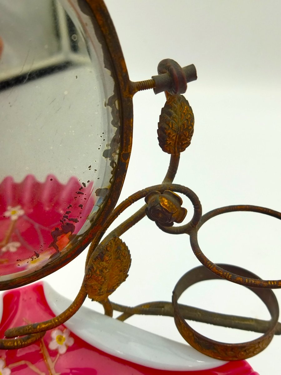 BAGUIER  Ancien  Porte Flacons Miroir Biseauté Laiton Repoussé NAPOLÉON  III-photo-1