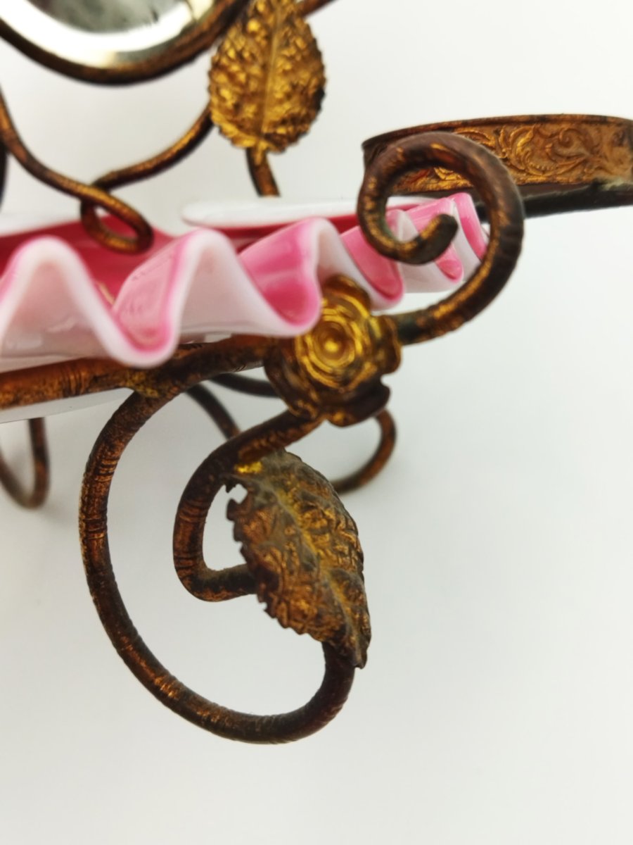 BAGUIER  Ancien  Porte Flacons Miroir Biseauté Laiton Repoussé NAPOLÉON  III-photo-2