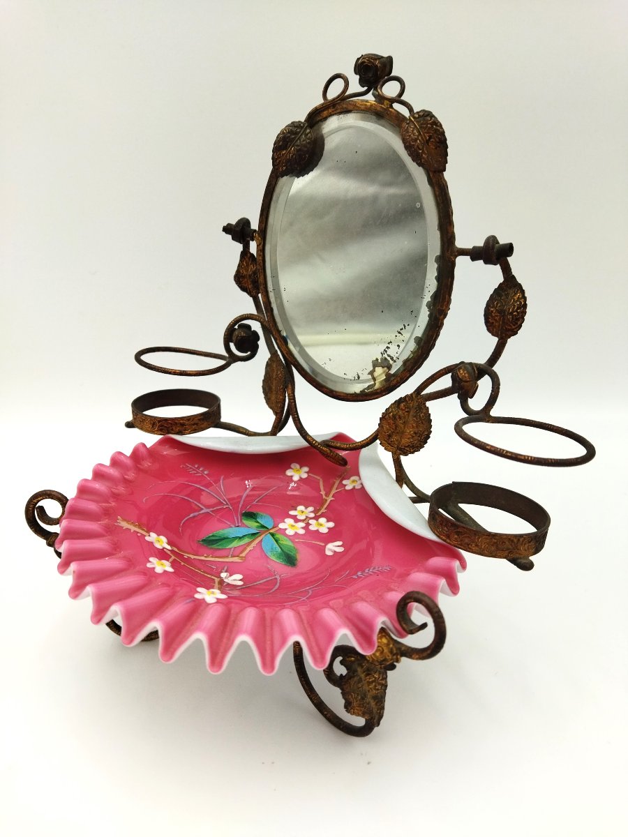 BAGUIER  Ancien  Porte Flacons Miroir Biseauté Laiton Repoussé NAPOLÉON  III-photo-5