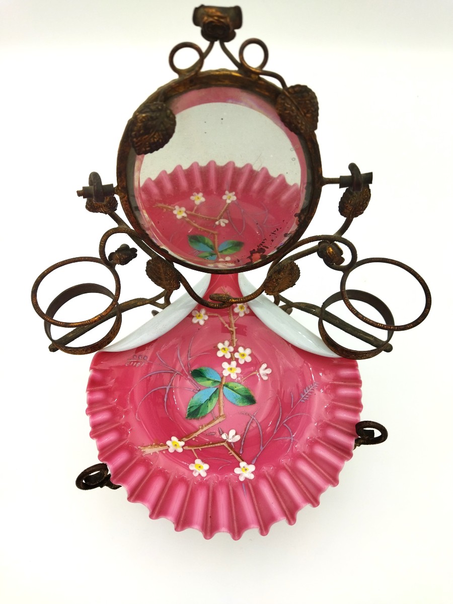 BAGUIER  Ancien  Porte Flacons Miroir Biseauté Laiton Repoussé NAPOLÉON  III