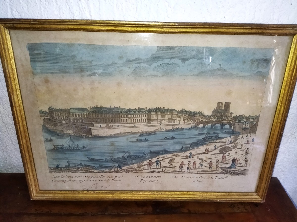 Optical View And Its Golden Frame: Paris, Ile Saint-louis, Pont De La Tournelle, Notre-dame...