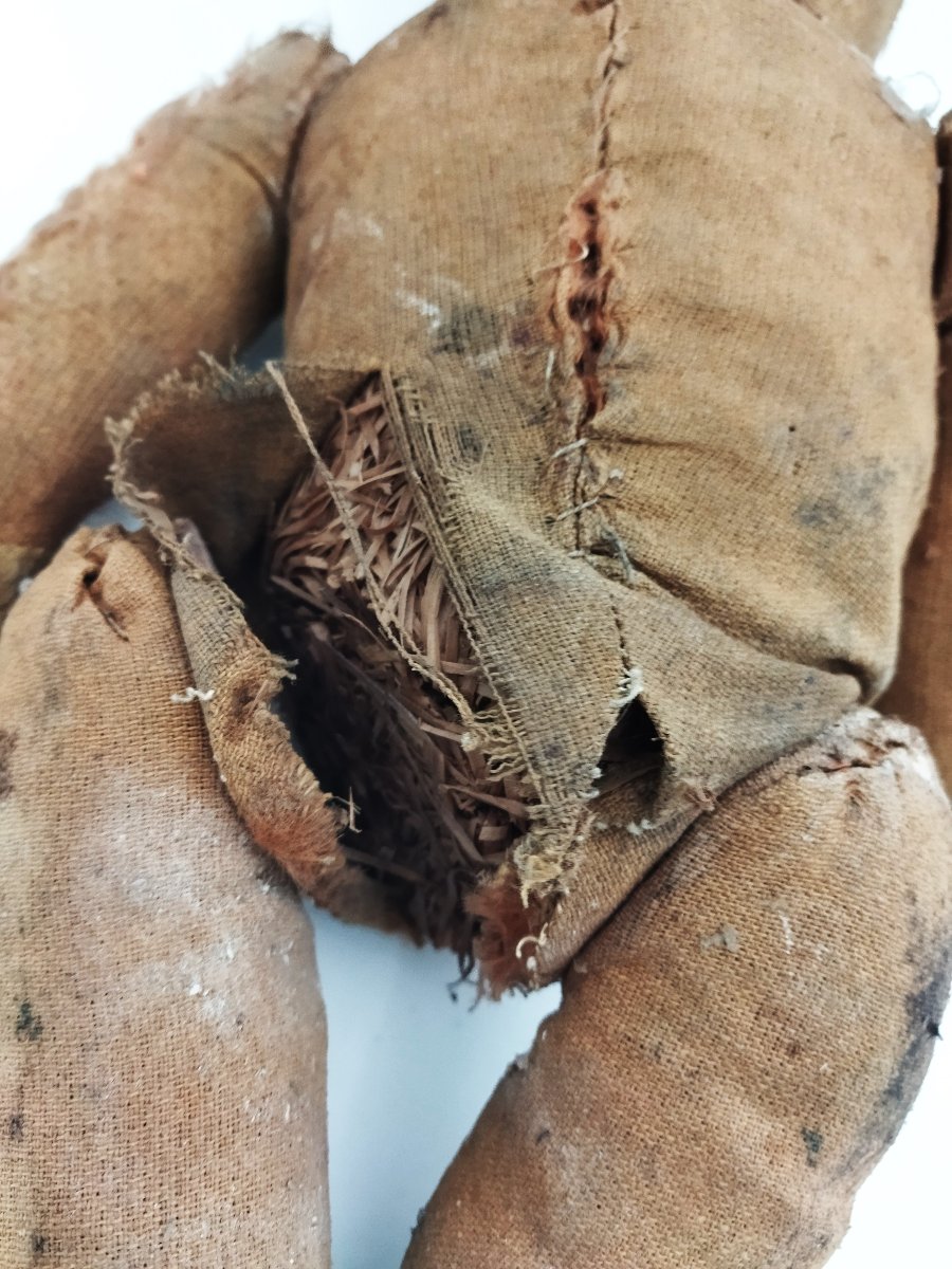 OURS Ancien Jouet d'Enfant Peluche De Collection Tissu & Paille XIX -photo-2