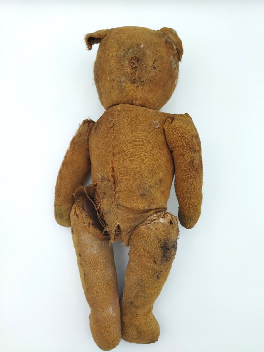 OURS Ancien Jouet d'Enfant Peluche De Collection Tissu & Paille XIX -photo-3