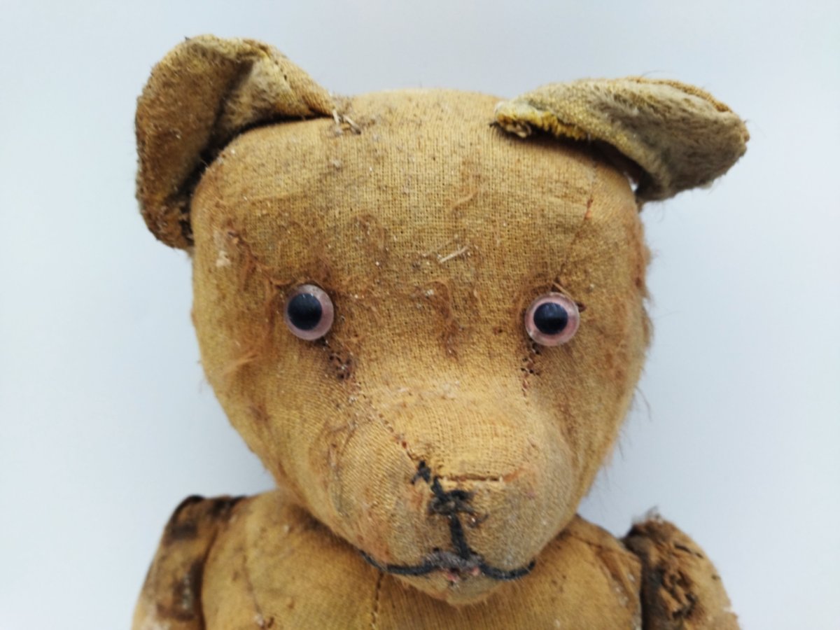 OURS Ancien Jouet d'Enfant Peluche De Collection Tissu & Paille XIX -photo-5