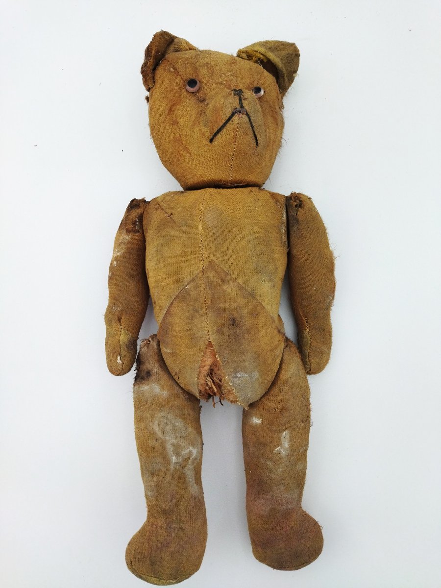 OURS Ancien Jouet d'Enfant Peluche De Collection Tissu & Paille XIX -photo-6
