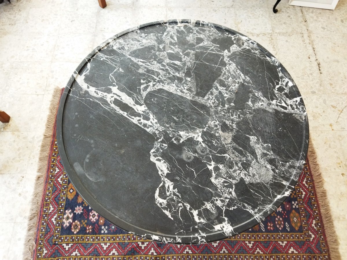 Pedestal Table, Solid Wood, Mahogany Veneer, Tripod Base With Claw Feet, Marble Top -photo-4