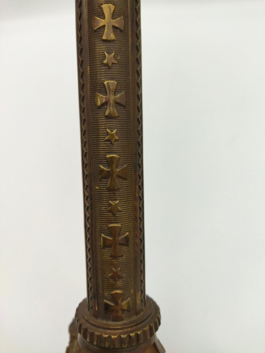 PIQUE CIERGE Ancien en Bronze Piètement tripode à Griffes 60cms-photo-2