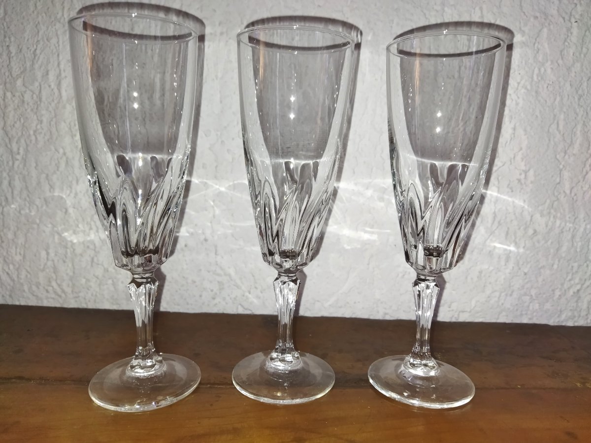 CRISTAL DE BOURGOGNE 6 Flutes à pied en Cristal Design E. BOURDON Modèle "PALERME"-photo-2