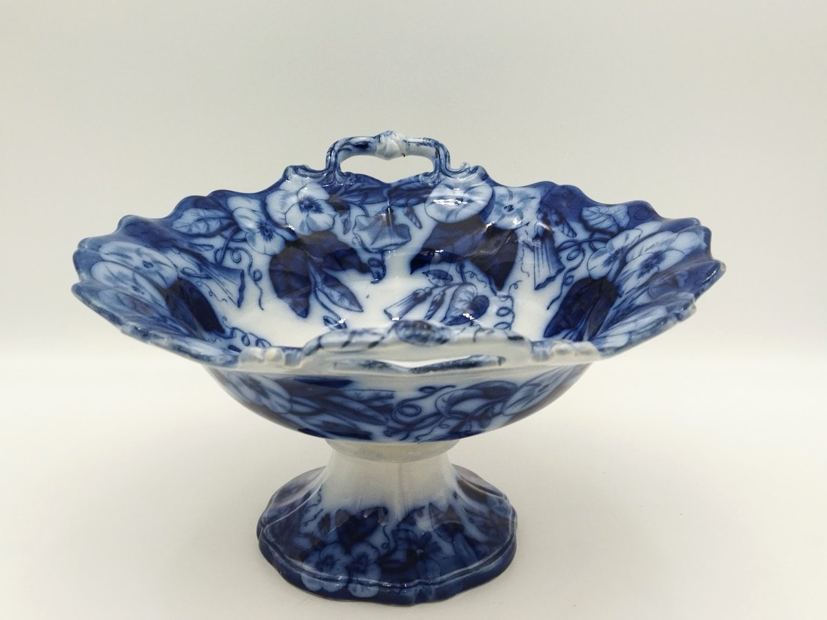 VIEILLARD JOHNSTON  BORDEAUX COMPOTIER  Grande Coupe sur Piédouche à Oreilles Faience XIX-photo-4