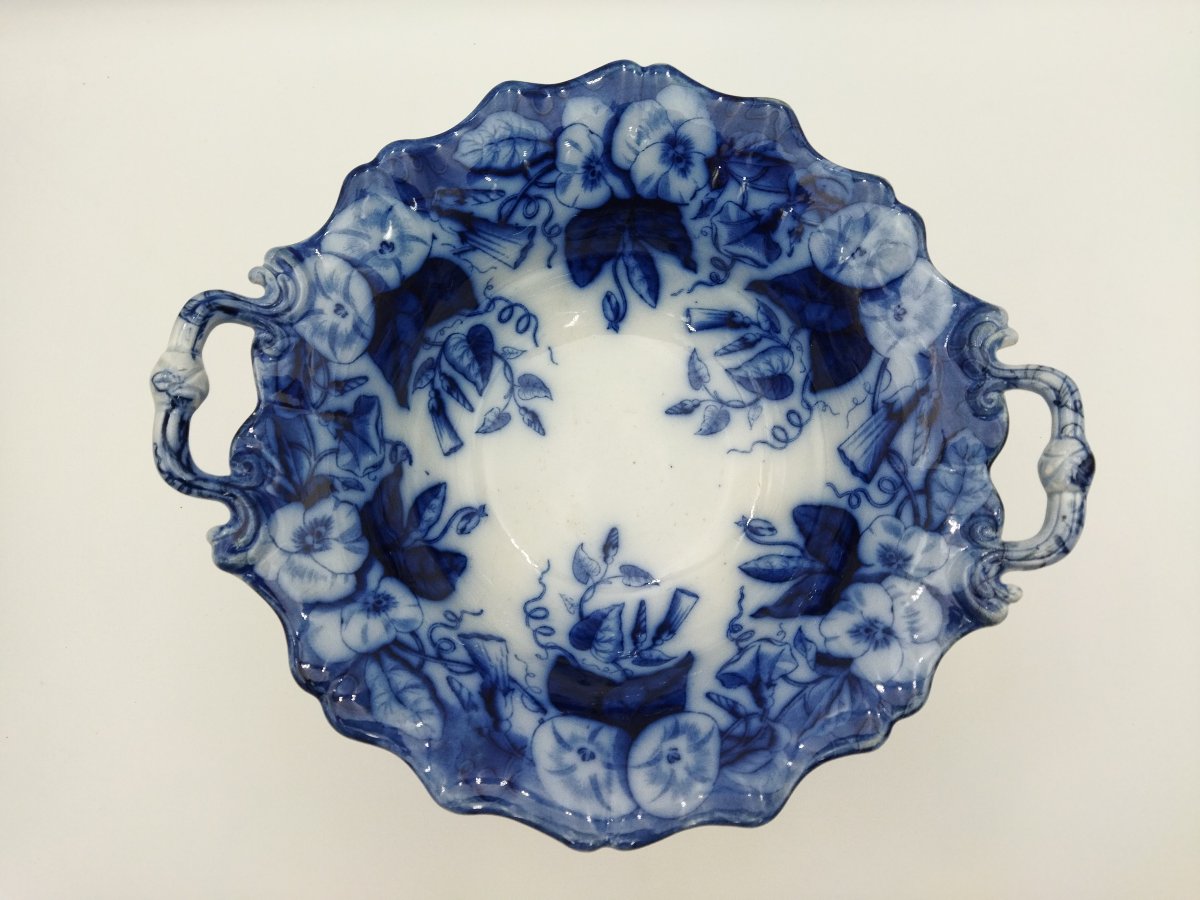 VIEILLARD JOHNSTON  BORDEAUX COMPOTIER  Grande Coupe sur Piédouche à Oreilles Faience XIX-photo-1