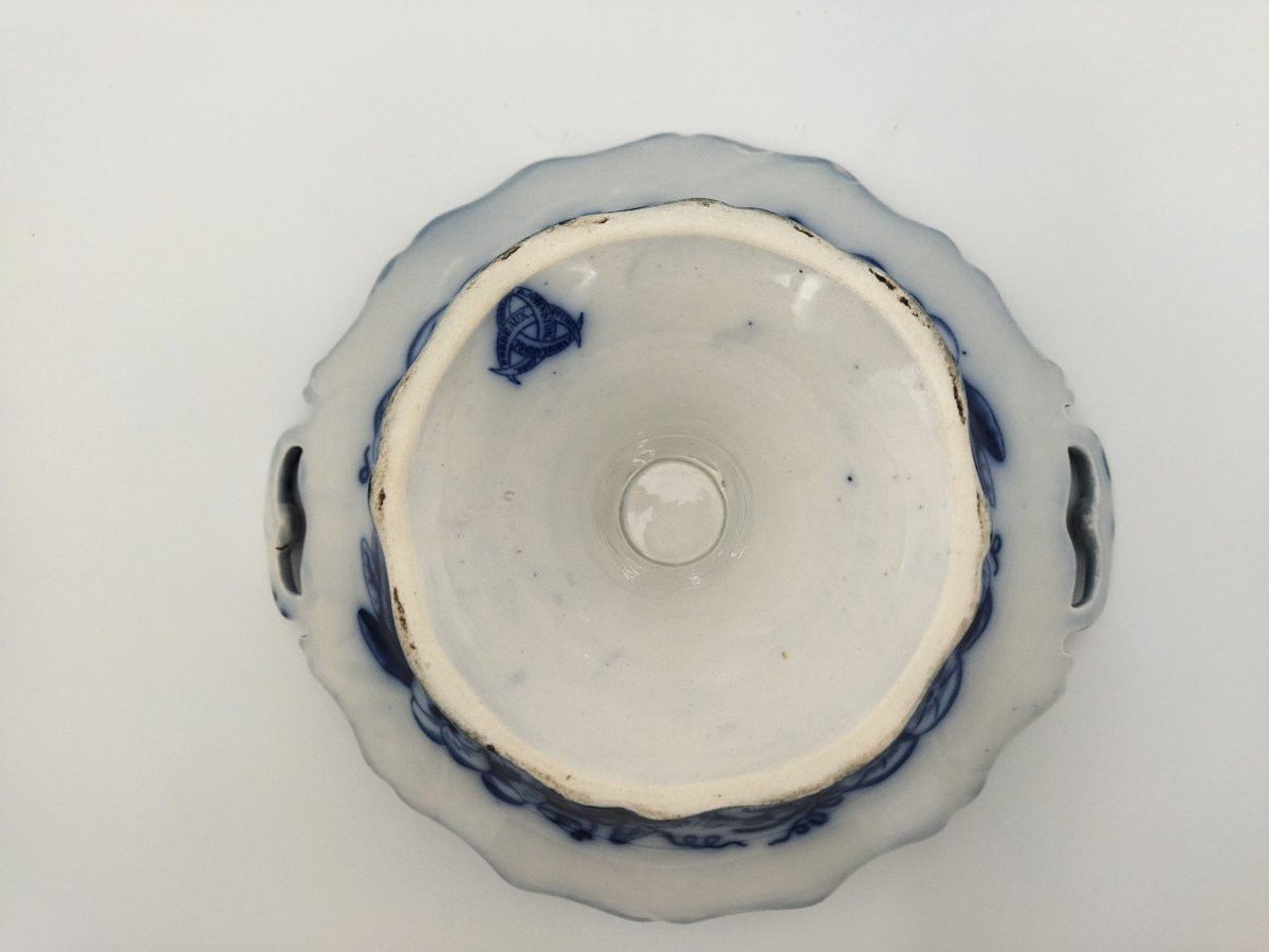 VIEILLARD JOHNSTON  BORDEAUX COMPOTIER  Grande Coupe sur Piédouche à Oreilles Faience XIX-photo-4