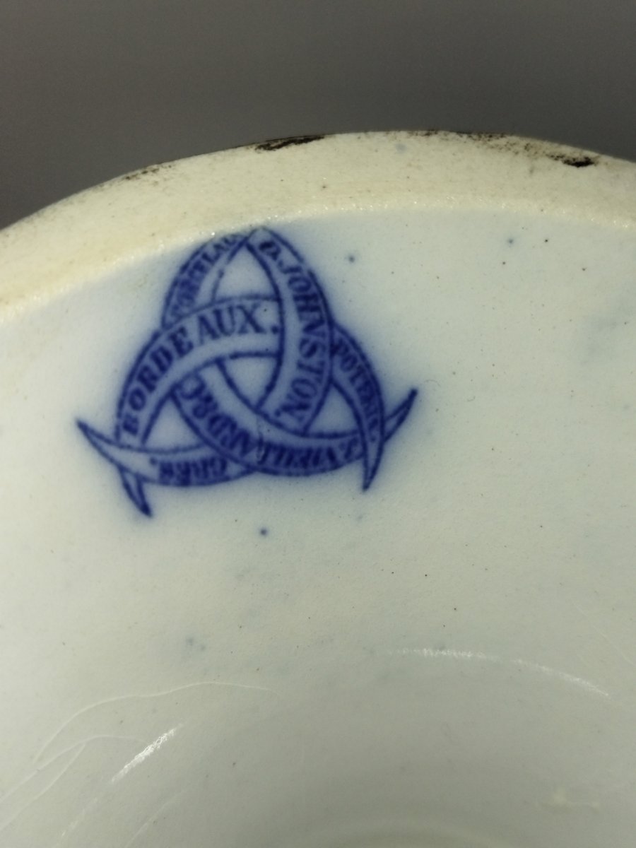 VIEILLARD JOHNSTON  BORDEAUX COMPOTIER  Grande Coupe sur Piédouche à Oreilles Faience XIX-photo-5