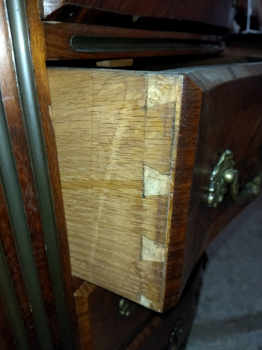 Louis XV Style Curved Chest Of Drawers With 4 Drawers, Solid Wood And Veneer, 19th Century Style, 42x82cms-photo-5