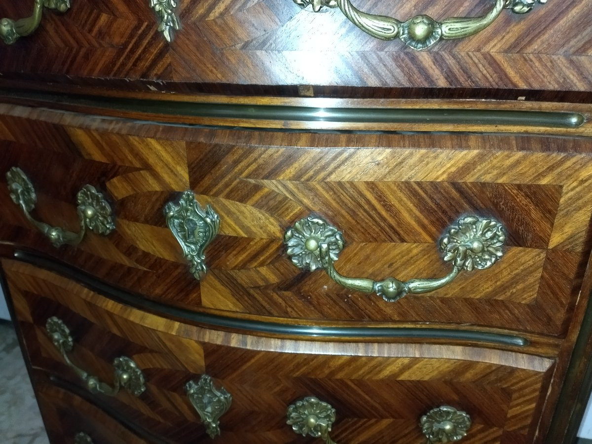 Louis XV Style Curved Chest Of Drawers With 4 Drawers, Solid Wood And Veneer, 19th Century Style, 42x82cms-photo-6