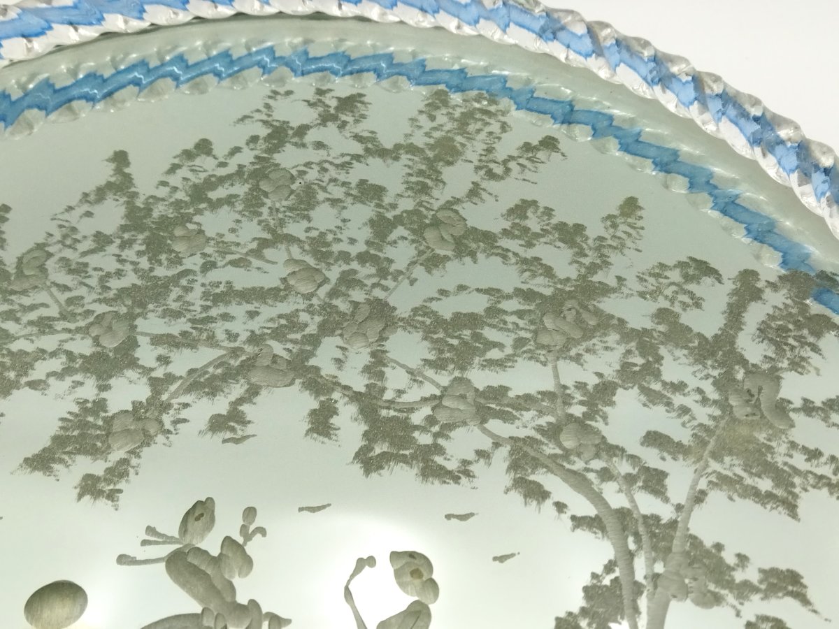 MURANO PLATEAU  MIROIR Vintage en Verre gravé de Scènes galantes du XVIII-photo-3
