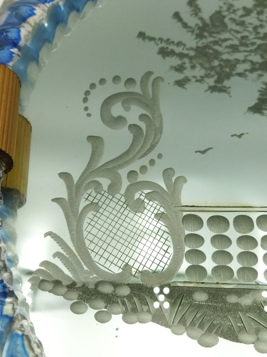 MURANO PLATEAU  MIROIR Vintage en Verre gravé de Scènes galantes du XVIII-photo-4