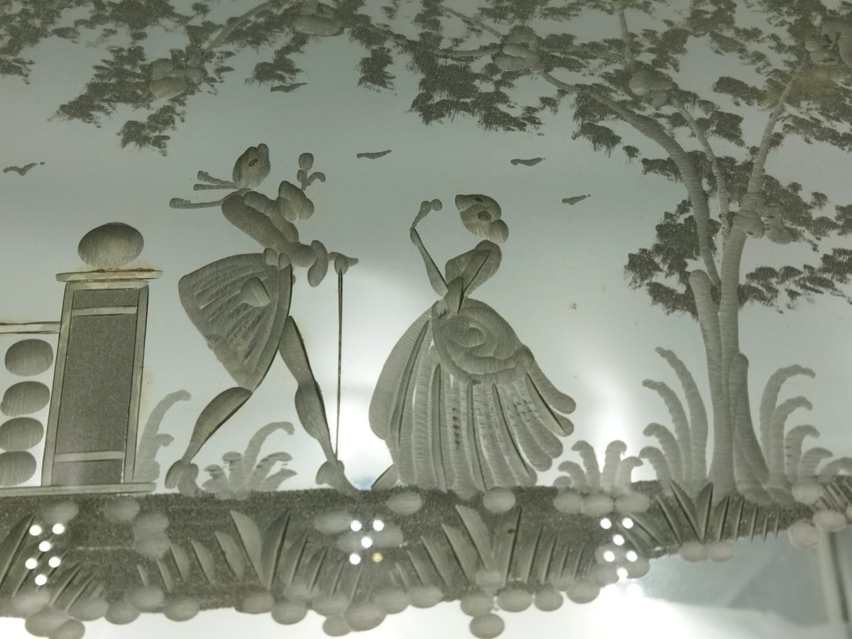 MURANO PLATEAU  MIROIR Vintage en Verre gravé de Scènes galantes du XVIII-photo-5