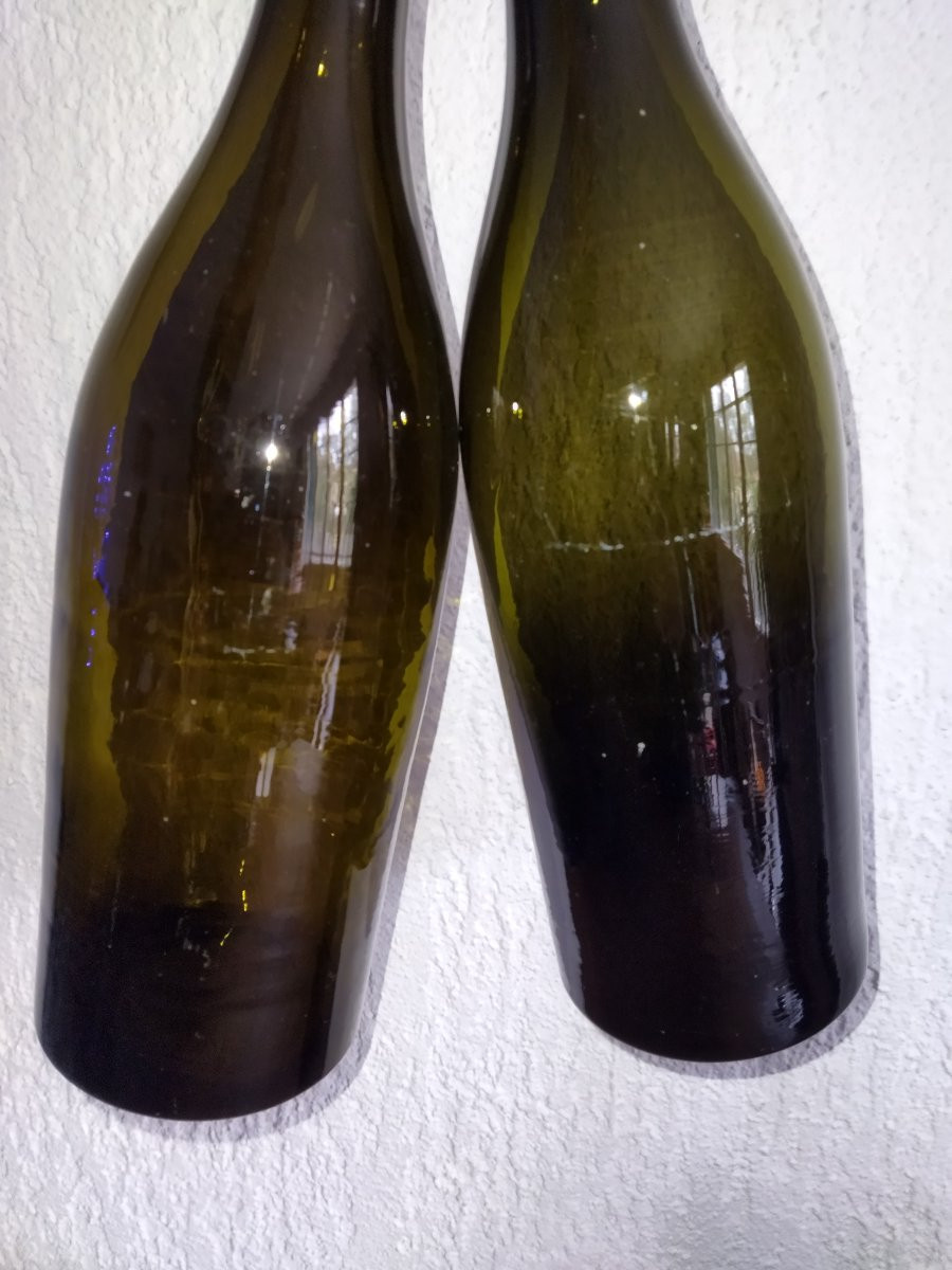 6 Antique Wine Bottles, Blown Glass, 19th Century Tableware-photo-2