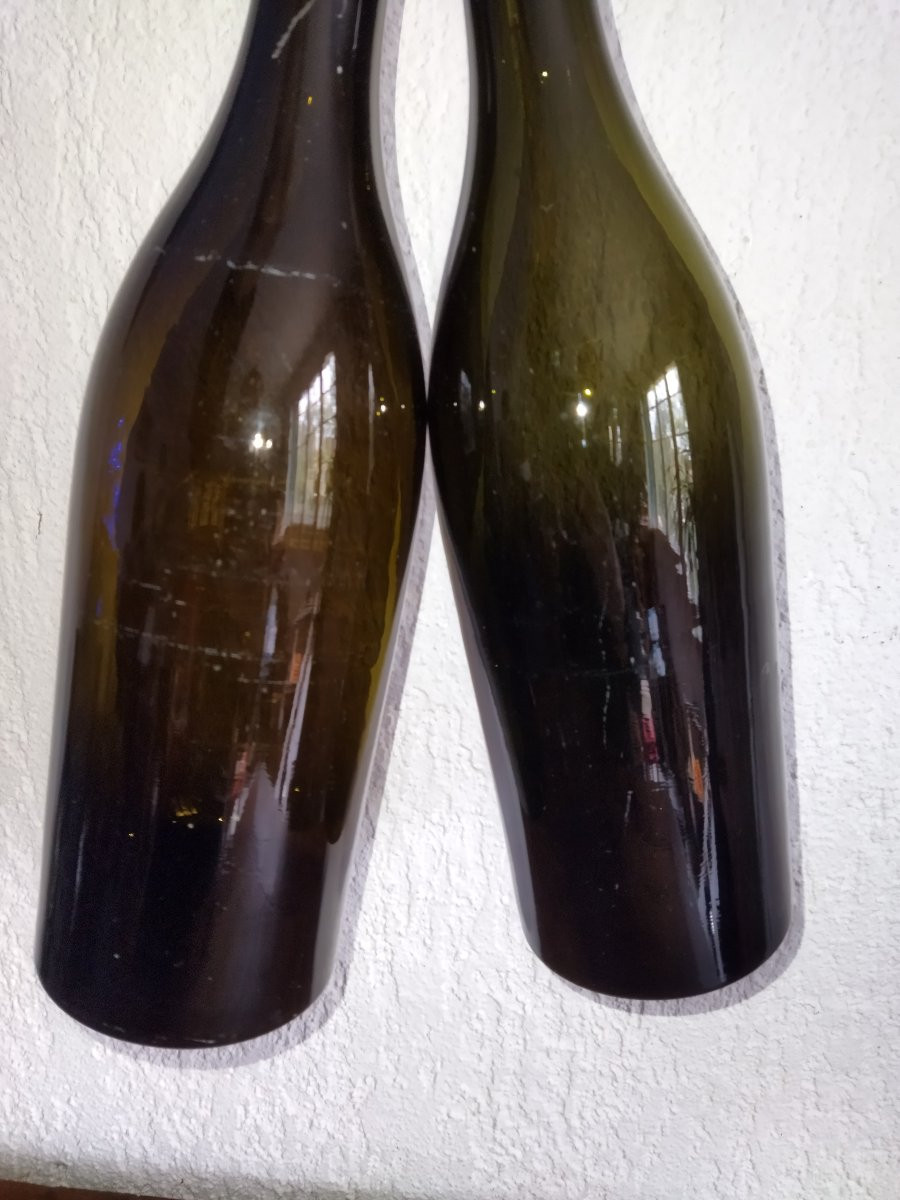 6 Antique Wine Bottles, Blown Glass, 19th Century Tableware-photo-3