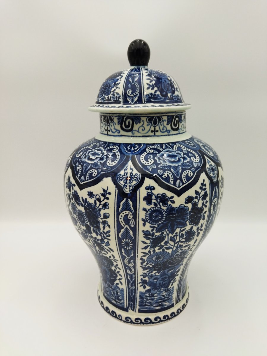DELFT BOCH Holland Grand Pot couvert Bleu cobalt Motif Floral 35cms-photo-2