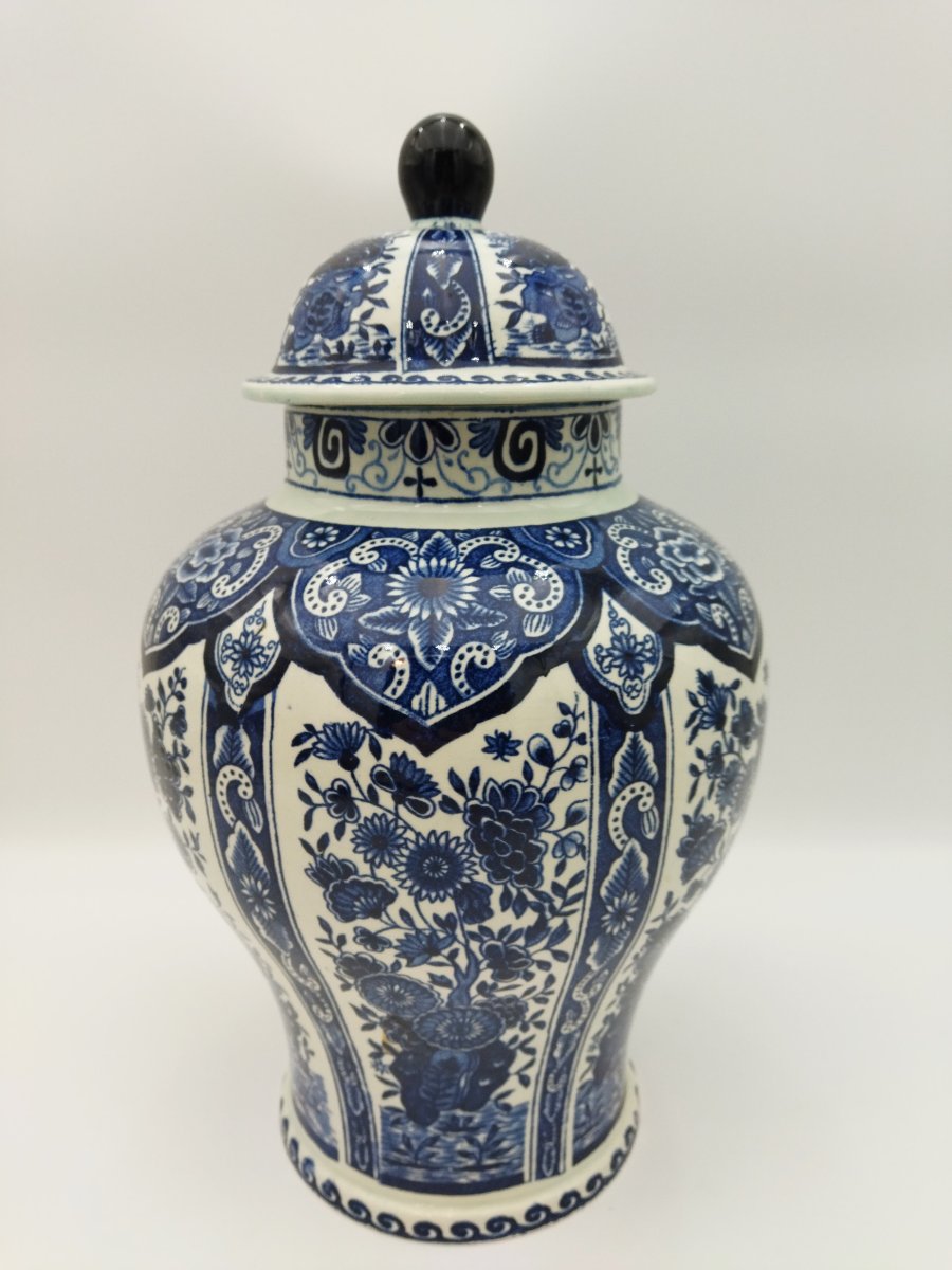 DELFT BOCH Holland Grand Pot couvert Bleu cobalt Motif Floral 35cms-photo-3