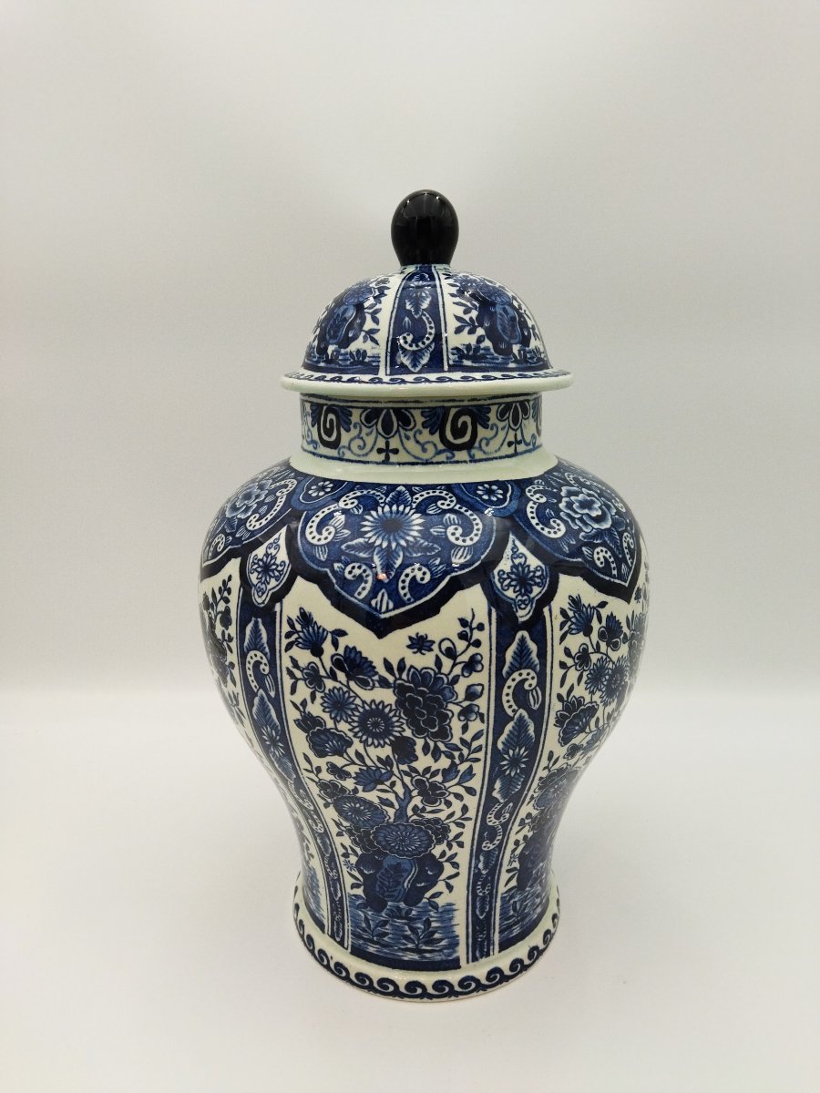 DELFT BOCH Holland Grand Pot couvert Bleu cobalt Motif Floral 35cms-photo-4
