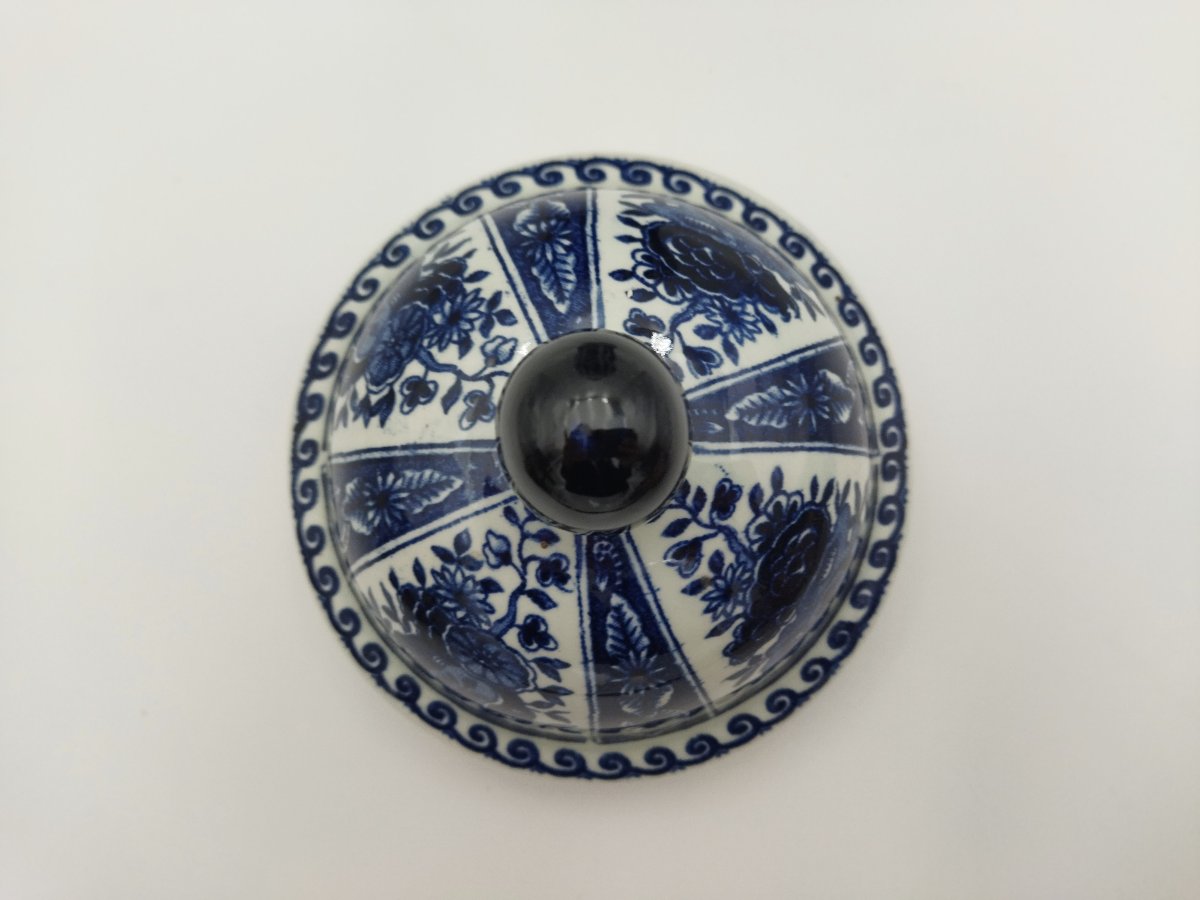 DELFT BOCH Holland Grand Pot couvert Bleu cobalt Motif Floral 35cms-photo-1