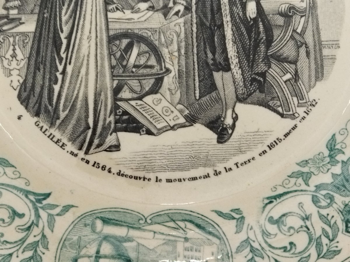 DIGOIN SARREGUEMINES Assiette Légendée "GALILÉE " Astronomie Mouvement de la Terre PROCES -photo-6