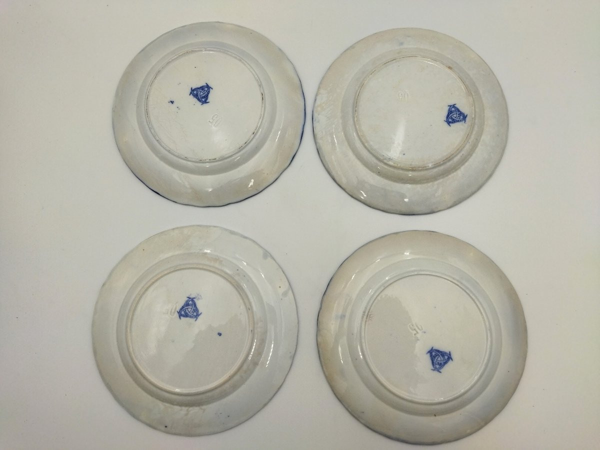 BORDEAUX VIEILLARD JOHNSTON Série de 8 Assiettes Faience Camaïeu Bleue 1860/1880 -photo-2