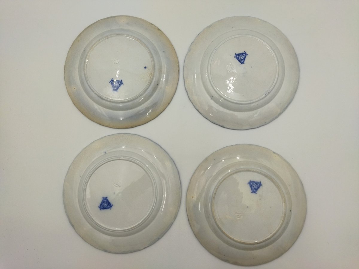 BORDEAUX VIEILLARD JOHNSTON Série de 8 Assiettes Faience Camaïeu Bleue 1860/1880 -photo-4