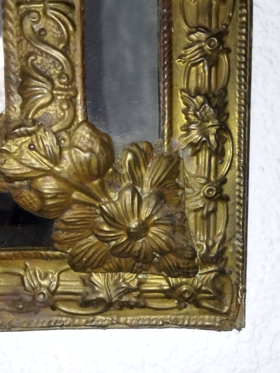 Napoleon III Mirror With Gilded Stamped Brass Frame And Beveled Glass, 19th Century-photo-4
