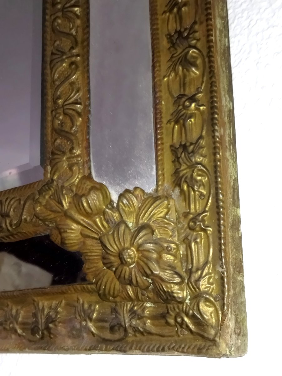 Napoleon III Mirror With Gilded Stamped Brass Frame And Beveled Glass, 19th Century-photo-5