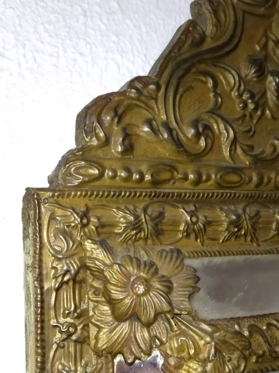 Napoleon III Mirror With Gilded Stamped Brass Frame And Beveled Glass, 19th Century-photo-6