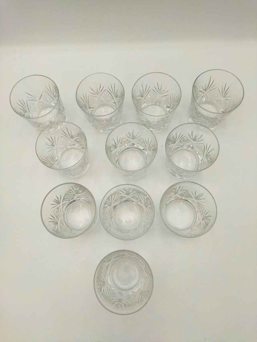 11 VERRES Anciens à Whisky Spiritueux CRISTAL de LORRAINE -photo-2