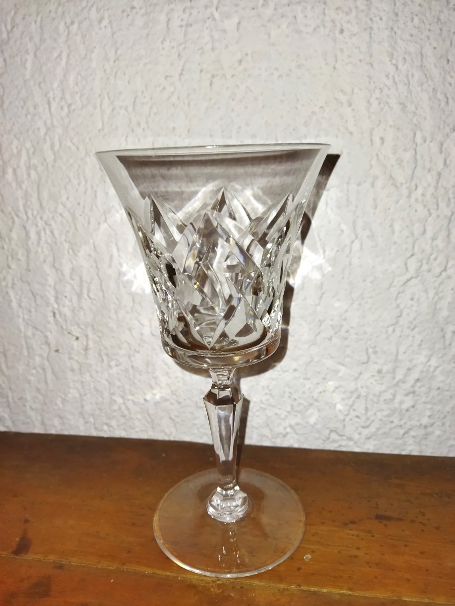 Val St Lambert 3 Set Of 7 Stemmed Glasses In Cut Crystal, Tableware-photo-1