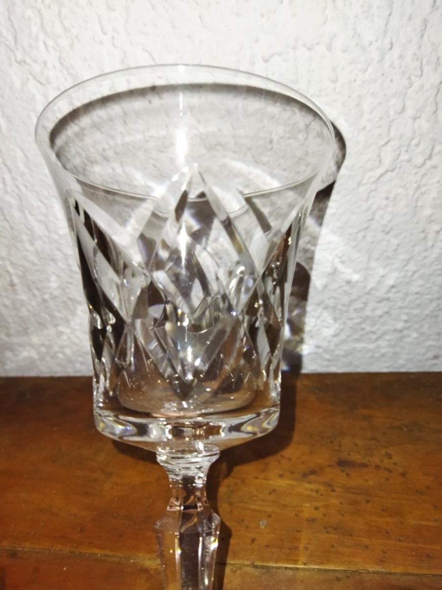 Val St Lambert 3 Set Of 7 Stemmed Glasses In Cut Crystal, Tableware-photo-3
