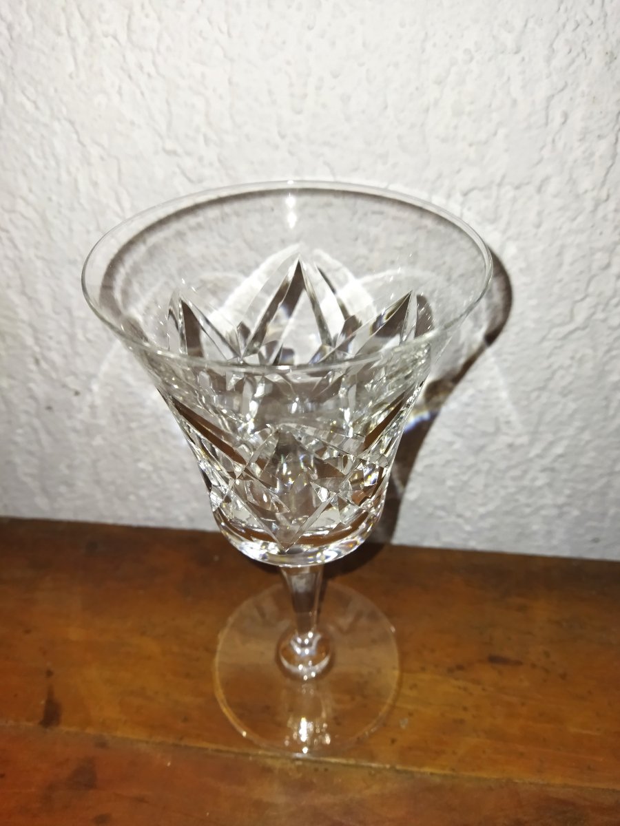 Val St Lambert 3 Set Of 7 Stemmed Glasses In Cut Crystal, Tableware-photo-4