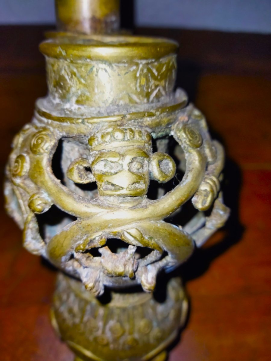 Pipe Tribale d'Afrique en bronze, Ethnie Bamoun, CAMEROUN ART POPULAIRE-photo-3