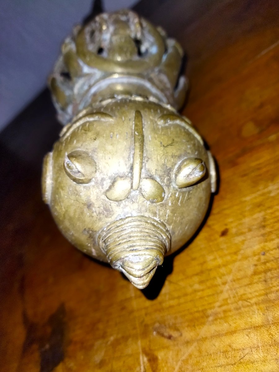 Pipe Tribale d'Afrique en bronze, Ethnie Bamoun, CAMEROUN ART POPULAIRE-photo-8