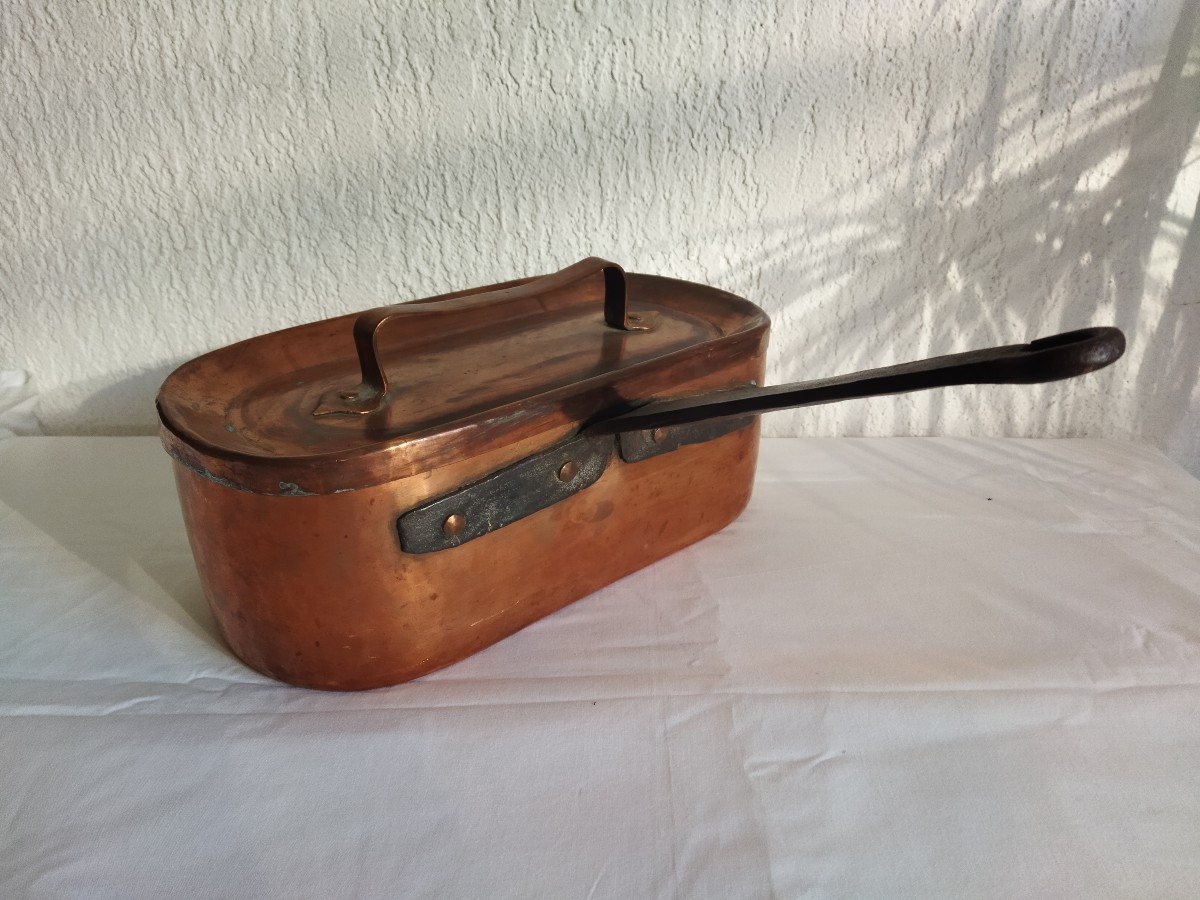 Antique Copper And Riveted Wrought Iron Daubiere With A Handle, 19th Century