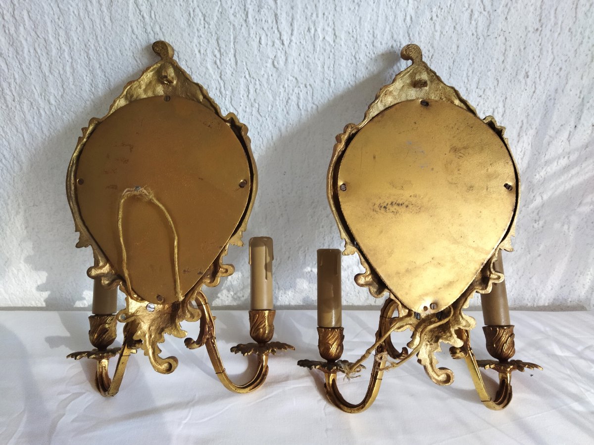 2 Louis XV Style Bronze Wall Mirror Sconces-photo-3