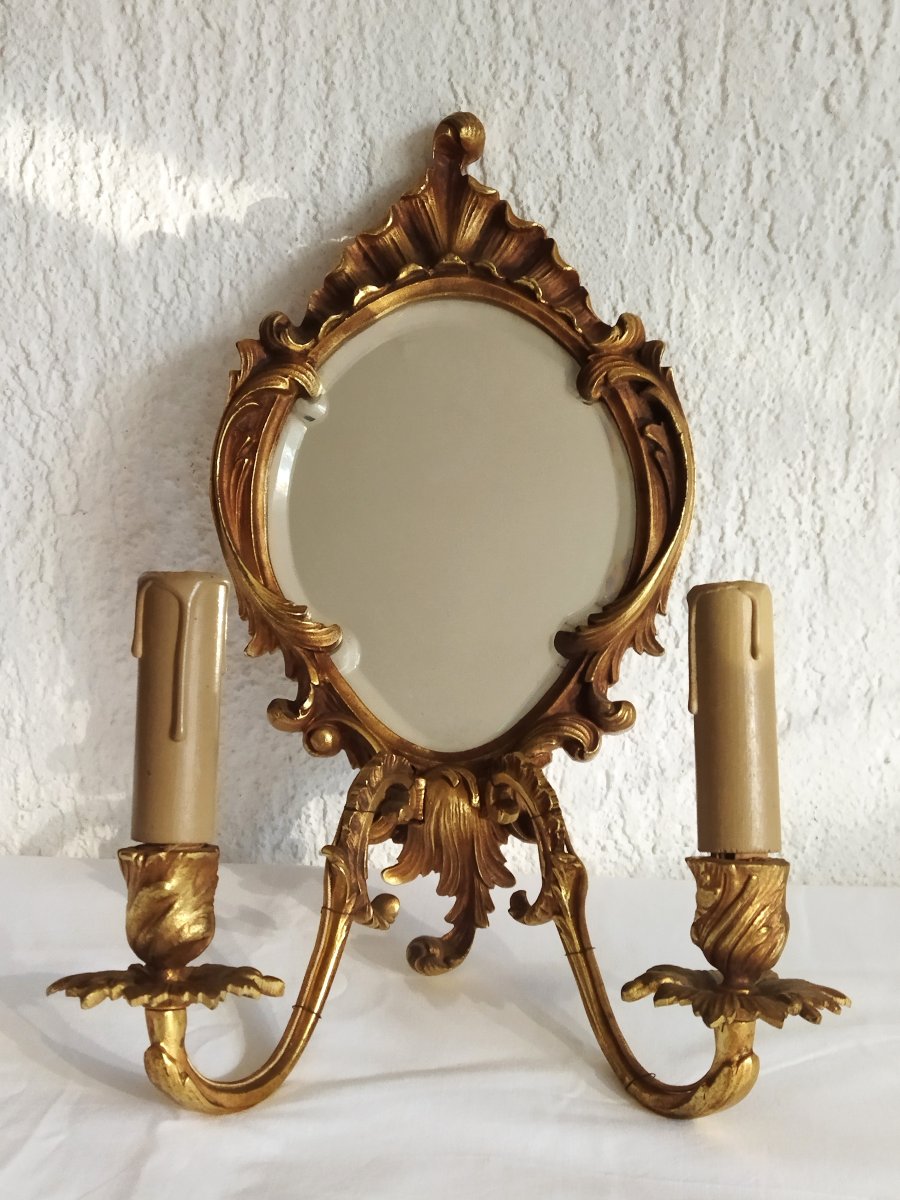 2 Louis XV Style Bronze Wall Mirror Sconces-photo-4