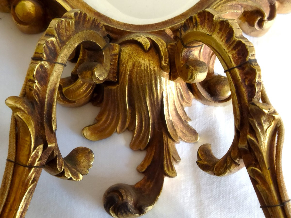 2 Louis XV Style Bronze Wall Mirror Sconces-photo-2