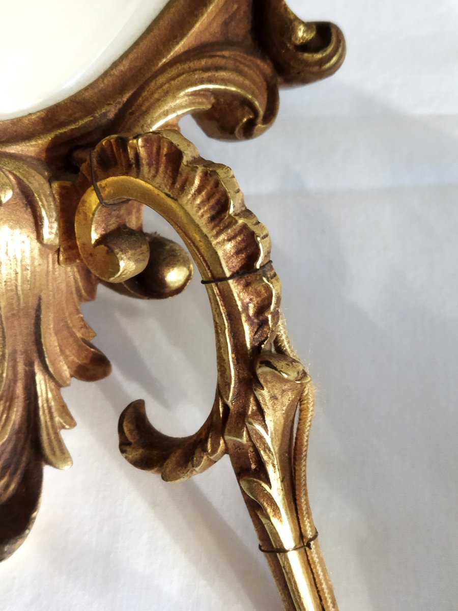 2 Louis XV Style Bronze Wall Mirror Sconces-photo-4