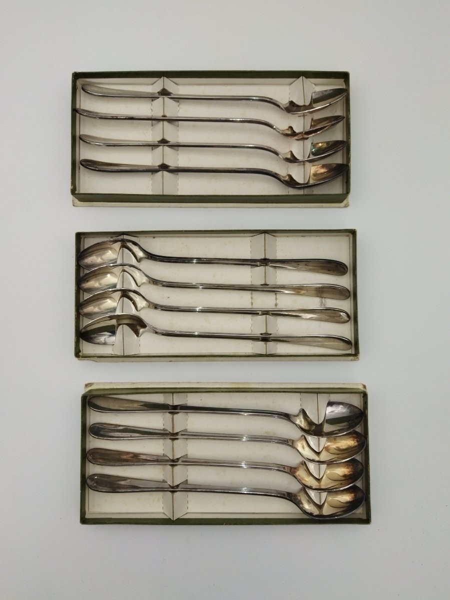 Christofle 12 Mazagran Sorbet Spoons, Silver-plated Metal, Hallmarked, Tableware-photo-2