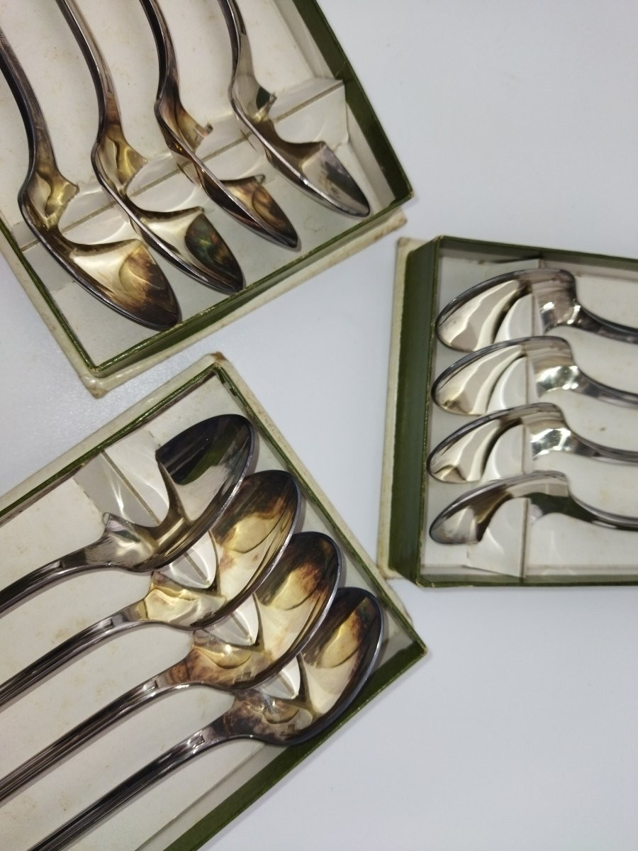 Christofle 12 Mazagran Sorbet Spoons, Silver-plated Metal, Hallmarked, Tableware-photo-3